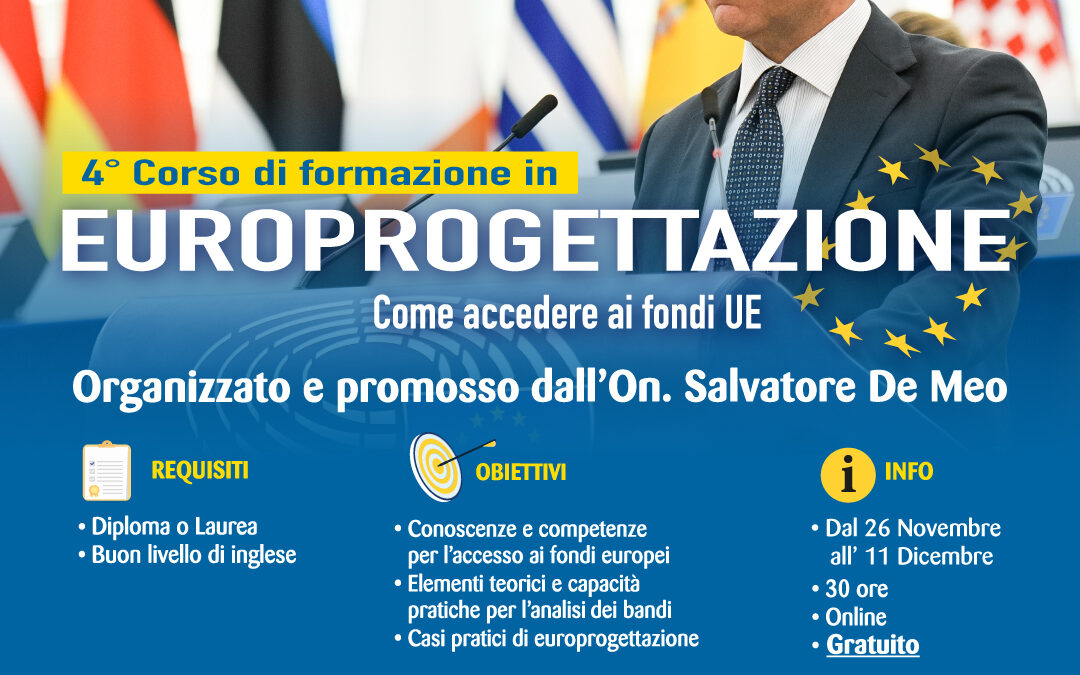 De Meo (Fi), al via iscrizioni al 4/o corso di europrogettazione